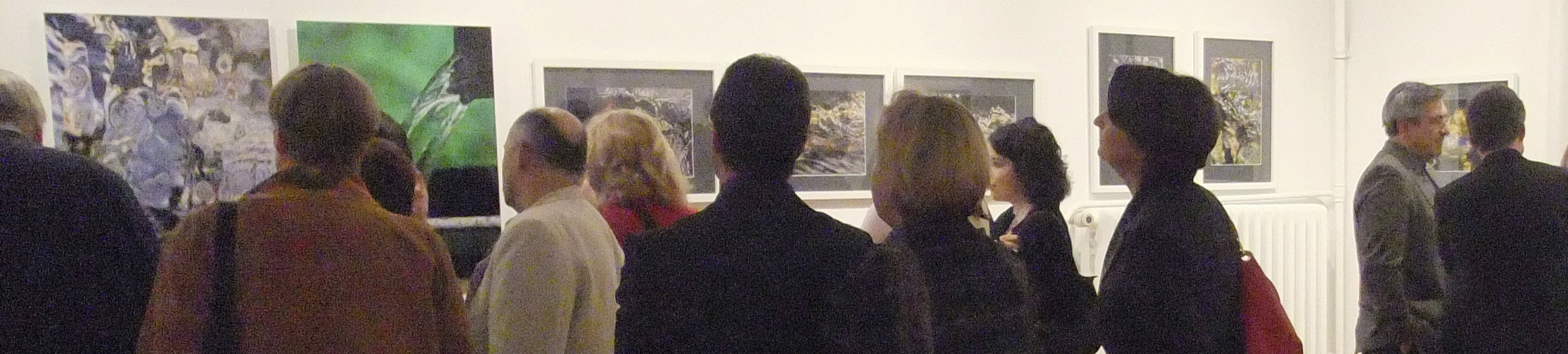 Das Publikum der Ausstellungseröffnung Wasser betrachtet die Fotokunst.