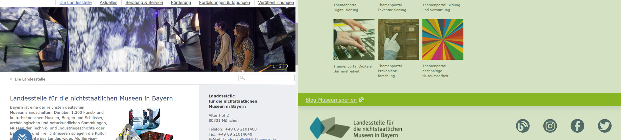 Landesstelle für nichtstaatliche Museen in Bayern, Screenshots der Homepage